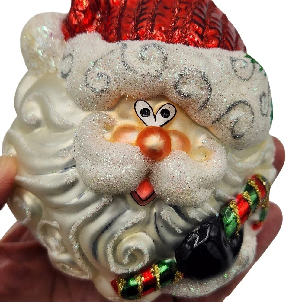 Fitz and Floyd Santa Ornament Blown‎ Glass Christmas Hand Painted